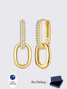 1 Pair Hypoallergenic Original Design 925 Sterling Silver Golden Color Hoop Earrings For Women Elegance Jewelry Geometry Heart Round Shape Fits Daily Party Shopping Festival Banquet Party Wear