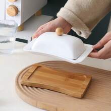 1 Set Ceramic Butter Dish With Lid, Suitable For Baking, Cheese & Butter Storage, Kitchen Accessories, Great For Gifting