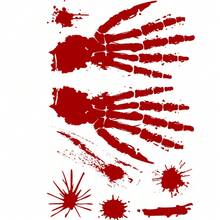 1pc/5pcs/10pcs Halloween Decorations Terror Bloody Handprint Footprint Window Stickers Halloween Party Wall Decal Stickers Floor Clings Props - Red - View 11