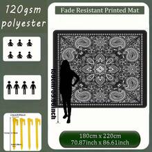1 pezzo di telo mare leggero con stampa in bianco e nero a motivo paisley, per uso estivo, portatile, stampa ad alta definizione su un solo lato, resistente allo sbiadimento, in tessuto rivestito ad alta resistenza, anti-grinze e facile da pulire, antistrappol, include 4 picchetti di fissaggio, rinforzo antivento, dimensioni grandi adatte a 2-8 persone, accessorio personalizzabile per attività all'aperto, per tempo libero all'aperto, campeggio, picnic, tappeto da pavimento temporaneo