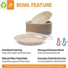 50 Pack 28 Oval Paper Bowls With Lids, Microwavable Oval Disposable Containers For Burrito, Salads, Pasta, Com-Postable Meal Prep Food Containers - 50 Bowls 50 Lids - Green - View 5