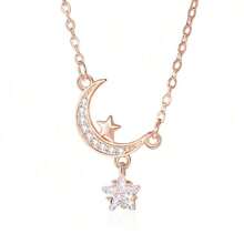 1 Piece Of Fashionable S925 Sterling Silver Star Moon Necklace For Women Niche Light Luxury Moon Clavicle Chain Versatile Star Zirconia Foot Silver Jewelry