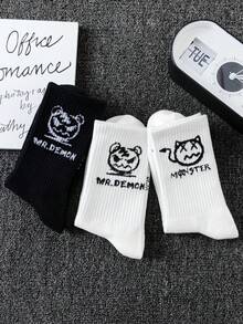 5/12/20 双随机混合男女通用涂鸦、搞笑脸、魔鬼印花休闲中筒袜、舒适透气中筒袜、运动袜、篮球袜、足球袜、短袜、黑袜、白袜