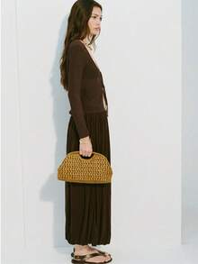 Torebka kopertówka z naturalnego włókna, brązowa, rafia, ręcznie robiona, dzianinowa, letnia, plażowa, 2025, nowość dla kobiet