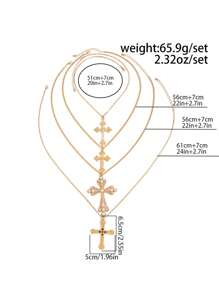 4pcs Set Summer Women's Fashion Exaggerated Multi-Layer Pearl Necklace, Personalized Hiphop Cross Pendant Necklace, Suitable For Daily Wear, Party, Holiday Gift