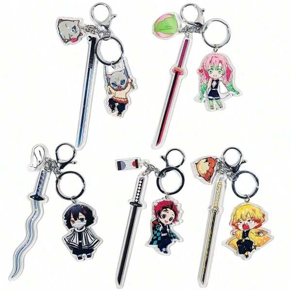 bandai Set di portachiavi in acrilico Bandai - Anelli portachiavi con personaggi anime (Tanjiro, Nezuko, Zenitsu), accessori carini per manga giapponesi e omaggi per feste