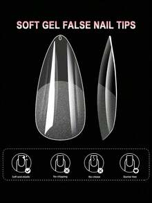 600Pcs Full Cover Press On Nail Tips Stiletto Almond Square Coffin French False Fake Soak Off Gel Nail Extension Tips Capsule Press On Nails Nail Supplies - Clear 3 - 查看 8