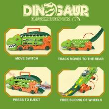 Mini pista de carrera de dinosaurios lanzador de coches, juguete transformable de doble modo con lanzamiento de un solo botón, juguete portátil para viajes para niños de 3 a 5 años (1 coche de aleación al azar) - Multicolor - Ver 7