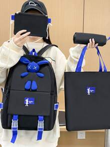 Multifunctional Four-Piece Bag, With A Small Doll, Can Be Single-Shoulder, Double-Shoulder, Hand-Held, Very Suitable For College, Business, Work, Commuting High School, Outdoor, Hiking, Travel, Rock Climbing, Stadium, Sports, Outing
