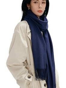 Bufanda para mujer, chales y envolturas para vestidos de noche, viajes, oficina, invierno, boda, cachemira, gran tamaño - Azul marino - Ver 8