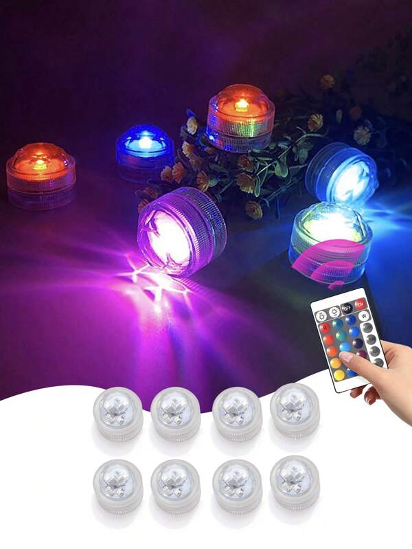 Lumières rondes LED mini, lumière décorative avec télécommande, lumière changeante de couleur pour aquarium, lumières submersibles, lumière d'ambiance pour fête, baignoire, piscine, petit éclairage de plongée, veilleuse, décoration de Noël à la maison, décoration de la Saint-Valentin