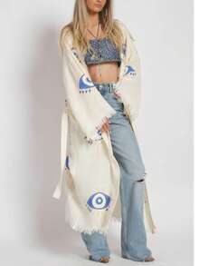 Cotton Gauze Print Kimono - 自然的 - 查看 5