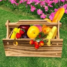 Wooden Outdoor Folding Picnic Basket Table, Folding Picnic Table With Wine Glass Holder, 2-In-1 Picnic Table Convertible Storage Wooden Basket, Natural Travel Camping Equipment