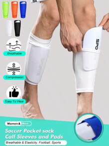 1 Set - 1pair Pocket Sock Calf Sleeves And Pads For Men & Women, Breathable & Elasticity, Knee Sleeve For Football, Soccer Players, Thick EVA Pads, For Height Above 95cm/37in, Black, White, Blue, Green, Orange, S/M/L,
