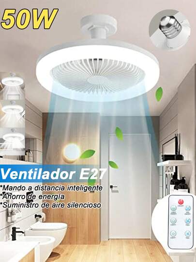 50W Lampara Ventilador,  Foco Led Ventilador Abánico Techo, Ventilador De Techo E27/110V con control remoto,Lámpara Silenciosa Con Control Remoto Ventiladores Luces , lámpara de ventilador para habitación, salón, comedor, dormitorio
