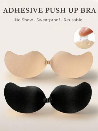 1/2 Pcs Invisible Push-Up Silicone Sticky Bras – Strapless Backless Seamless Adhesive Mango Shape Bra Pads, Lift & Gather For Small Bust, Wedding Dress & Lingerie