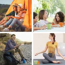 Vaso plegable de silicona pequeño y expansible- Taza de bebida plegable reutilizable con tapa para viajes, camping, senderismo, vacaciones, deportes al aire libre, interiores - Púrpura+Naranja - Ver 8