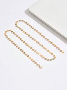 1pc Fashionable Sexy Fringe & Metallic Sequin Y-Necklace, Minimalist Single Layer Round Pendant Long Gold Necklace, Suitable For Women To Wear At Rave, Party, Events