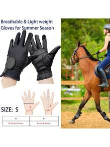 1 Pair High-End Quality PU Leather & Mesh Breathable Equestrian Gloves, Summer
