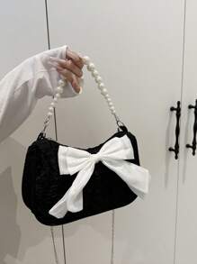 女士时尚仿珍珠肩带手提包、单肩包，适合日常使用