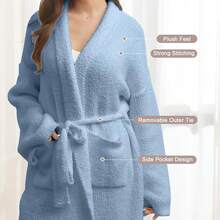 Bearberry Hooded Robe Cozy Leopard Robe Lightweight Soft Plush Bathrobe With Pockets For Women - 炭灰色-無帽 - 查看 3