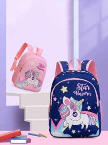 1 pieza Mochila de estudiante de color contrastante con estilo coreano de moda y lindo diseño de unicornio, casual y versátil, adecuado para cualquier ocasión, mochila de viaje ligera, apta para alturas de 90-130cm, correas de hombro cómodas y ajustables, adecuado para uso al aire libre, viajes, escuela, un regalo ideal para el regreso a clases