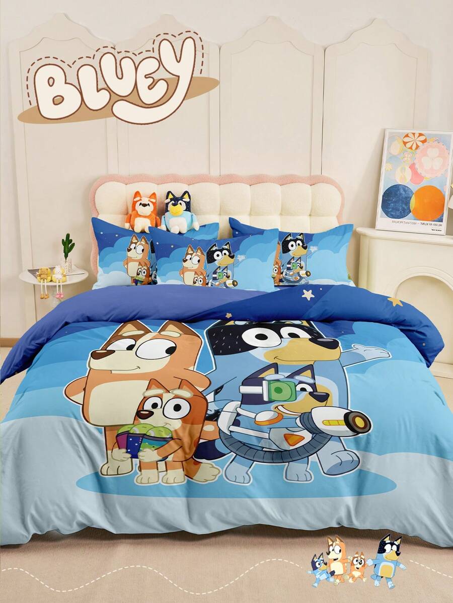 Bluey 2/3pcs Duvet Cover Set, Space Fantasy Pattern Bedding, Cozy And Breathable Bedding Set, Skin-Friendly And Comfortable, Cartoon Style Comforter Cover Set, Soft And Anti-Pilling, Cute Home Textile, 1 Comforter Cover And 1/2 Pillowcases, Quilt Core Not Included, Autumn Decor, Room Decor, Back To School, School Supplies