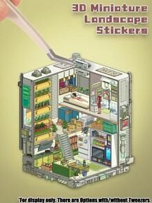 1 包“末日小屋”主题迷人微缩世界 3D 风景贴纸 DIY 透明贴纸适合节日礼物 DIY 房间装饰休闲时间贴纸收藏品消磨时间的乐趣时间、学校用品、返校 - 彩色 - 查看 4