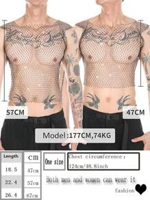 1pc Men's Sequined Sexy Sheer Mesh Hollow-Out Strap Vest Top, Clubwear, Party Outfit, For Displaying Chest Muscles, Also Suitable For Women