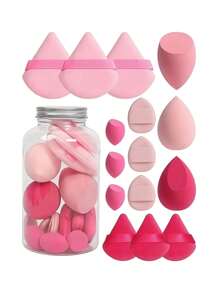 15pcs Makeup Sponge Set With Storage Container, Soft Beauty Sponge Applicable For Liquid Foundation, Fingertip & Powder Puff Dual-Use For Dry & Wet Powder Foundation ￼,Makeup,Cheap,Room Decor,Vanity,Travel,Bedroom,Makeup Accessories,Puff,Makeup Blender,Powder Puff,Makeup Sponge