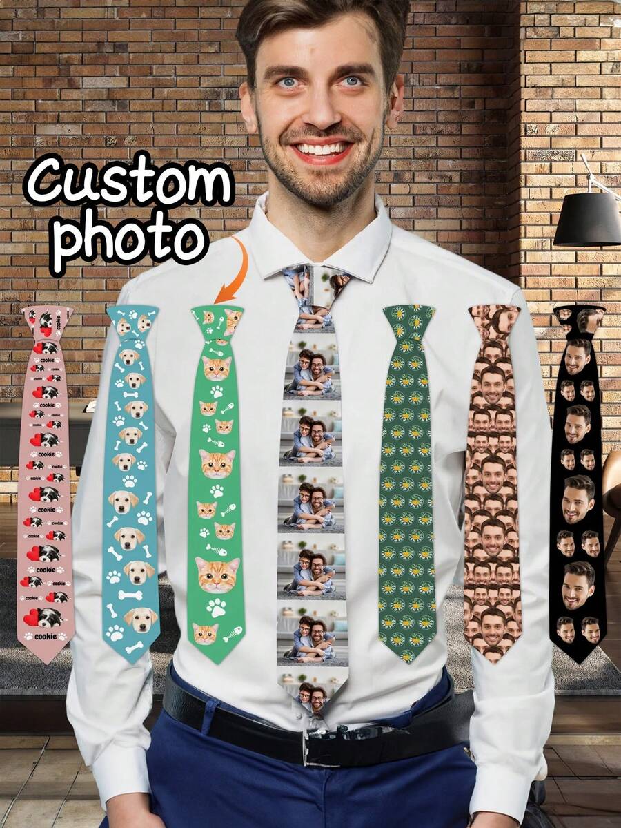 1pc Custom Men Neck Tie, Personalized Funny Photo Gifts For Men Dad Him, Birthday Fathers Day Ties, Logo Tie, Cat/Dog/Pet Tie, Party Tie,There Are 7 Styles To Choose From - Multicolor - View 1