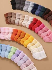 6 Pairs Baby Solid Color Anti-Slip Mid-Calf Socks, Comfortable Breathable Casual Socks For All Seasons
