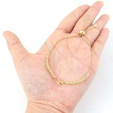 1 件时尚简约金色字母可调节串珠链手链女士 - 金黃色 - 查看 3