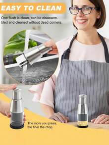 Picadora de ajo manual, trituradora de ajo, picadora de alimentos portátil, rebanadora de verduras, trituradora de acero inoxidable, accesorios de cocina para el hogar, color plateado - Plateado - Ver 4