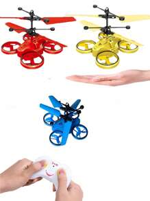 1 pieza Dron volador con sensor de infrarrojos y control remoto, material resistente a los choques, sensor de gestos, luz LED, juguete de avión de control remoto, regalo para niños y niñas (con o sin control remoto, posibles pequeñas variaciones de tamaño debido a la medición manual, accesorios de color aleatorio)