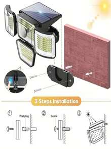 278 LED Solar Smart Light With 4 Adjustable Heads, Featuring 3 Lighting Modes And Rating, Suitable For Home Gardens And Outdoor Security Lighting.