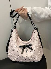 Summer Refreshing Bowknot Crescent-Shaped Sling Bag, Single/Double Shoulder Multifunctional Backpack - Pink - View 3