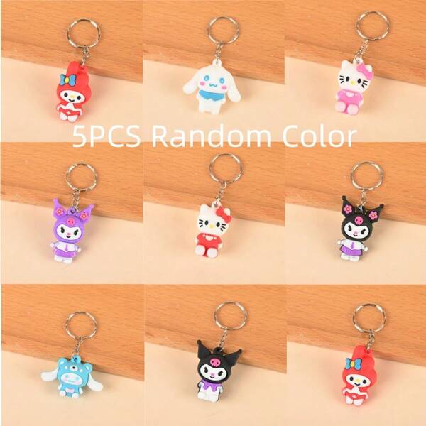 Sanrio 3pcs/5pcs/10pcs PVC Sanrio Cartoon Soft Rubber Key Chain DIY Car Key Chain Pendant Backpack Charm Decoration Holiday Small Gift Backpack Decor
