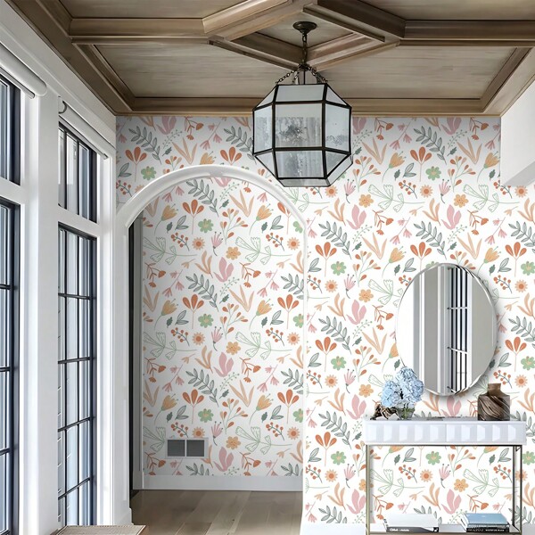 1 Roll French Style Peel And Stick Wallpaper, Light Pink Floral Pattern Vinyl Removable Wallpaper, Waterproof And Moisture-Proof, Easy To Cut And Install, Straight Seam Matching, Suitable For Cozy Bedroom And Home Decor, Bedroom Wall Decor, Direct Alignment, 17.32 Inches X 118.11/196.85/393.7 Inches