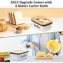 Dsy5352 LANDNEOO Butter Dish With Lid And Butter Curler Knife Unbreakable Stainless Steel Keeper Container With Double Silicone Sealing For Kitchen Farmhouse Decor - White - View 2