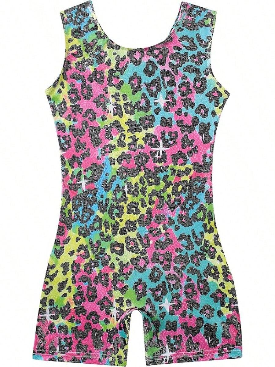 Gymnastics Leotards Girls Sparkly Ballet Unitard With Shorts One-Piece Biketards Outfits Toddler 2-9T