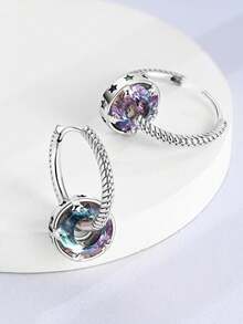 925纯银彩色水晶星星耳环，玻璃星星吊坠耳环，适合女性佩戴，可作为婚礼、订婚、女友生日礼物 - 銀色 - 查看 8