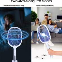 2-In-1 Electric Insect Killer, Mosquito Trap Light, Racket Mosquito Killer With Safety Net Protection Technology, Safe Touch, Portable Fly Guard, Suitable For Indoor And Outdoor Terrace Use
