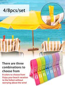 8/4/1pc Large Beach Towel Clip, Beach Chair Clip, Plastic Clip, Cruise Beach Chair Towel Clip, Hanger, Windproof Chair Clip, And Quilt Drying Clip - Plastic Clips For Outdoor Use To Prevent Your Towels From Being Blown Away - Multicolor - View 11