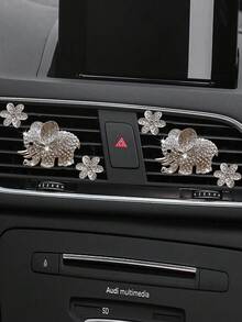 3件/6件水钻大象和6瓣花出风口夹汽车装饰精油扩散器 - 金色 - 查看 5