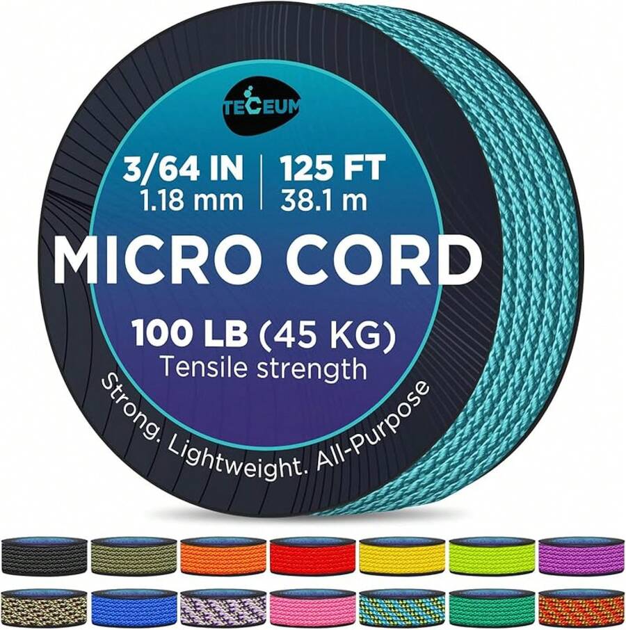 TECEUM Micro Paracord – 118 Mm X 125 Ft – Micro Utility Cord – Thin Braided Paracord Rope – Best Crafting, Projects, Fishing, Camping – Wind Chime – Survival Strong String - 綠浪 - 查看 1