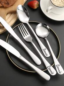 1pc Customizable Cutlery Set - Knife, Fork, Spoon, Soup Spoon, Steak Knife, Personalized Name/Pattern, Holiday Gift,Christmas Gift Supplies - Silver - View 2