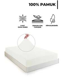 SẢN XUẤT TẠI THỔ NHĨ KỲ Ga trải giường bằng vải cotton Jersey không gây dị ứng vừa vặn – 100% cotton tự nhiên – Mềm mại, thoáng khí và co giãn – Có sẵn các kích thước 100x200, 120x200, 140x200, 160x200, 180x200, 200x200 Cm - Xanh và trắng - Xem 2