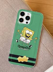 SPONGEBOB 1 pieza Funda de teléfono de silicona suave y transparente con estilo de dibujos animados y esquinas con amortiguador de aire, compatible con Galaxy S22/S23/S24 Ultra, 13/14/15/16 Pro, diseño creativo dibujado a mano, cubierta protectora a prueba de golpes, idea de regalo