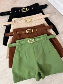 Women's Tailored Shorts With Belt And Pocket Thin Belt - 薄荷綠 - 查看 3